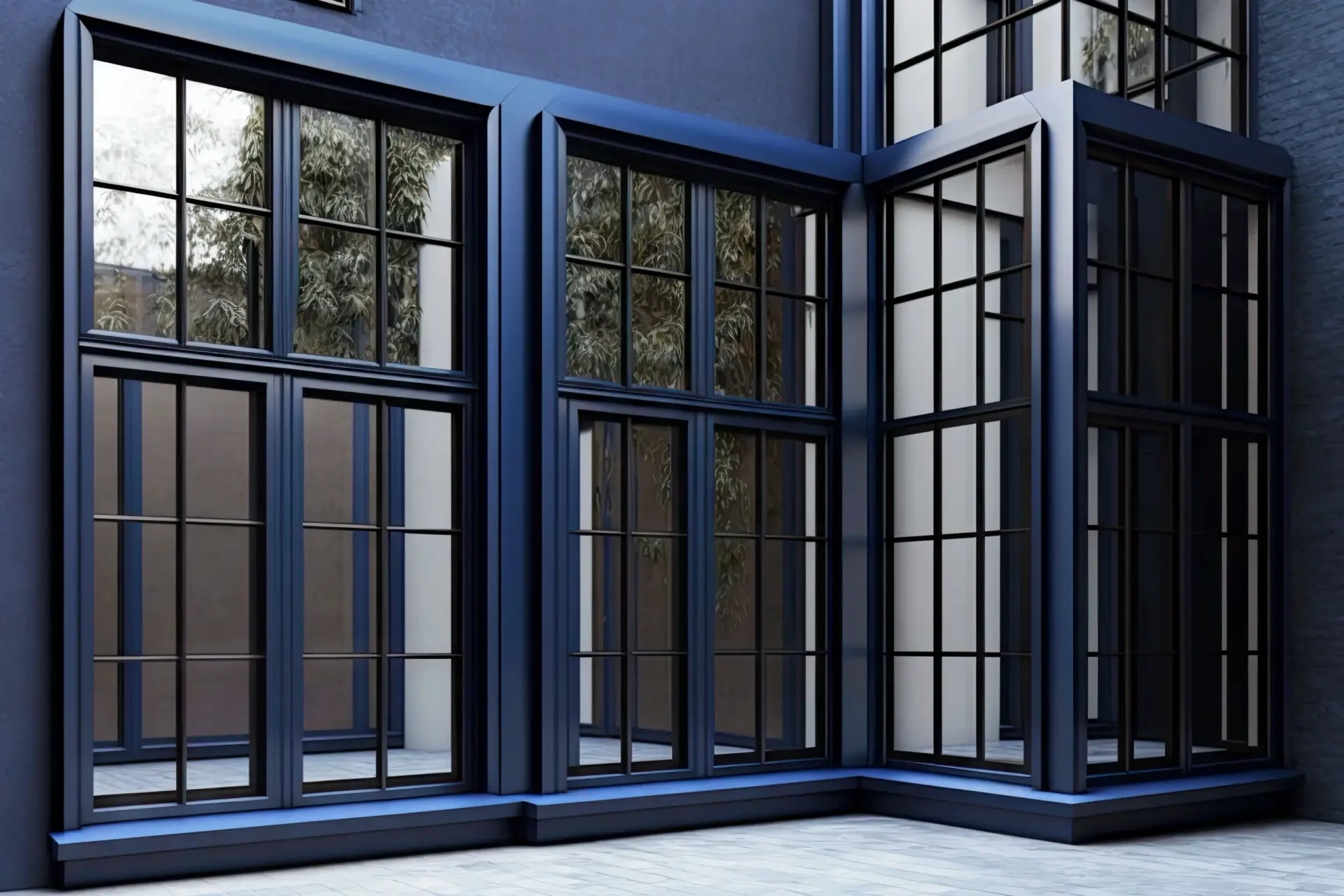 dark-blue-aluminum-windows-with-thin-frames-muntins-generative-ai